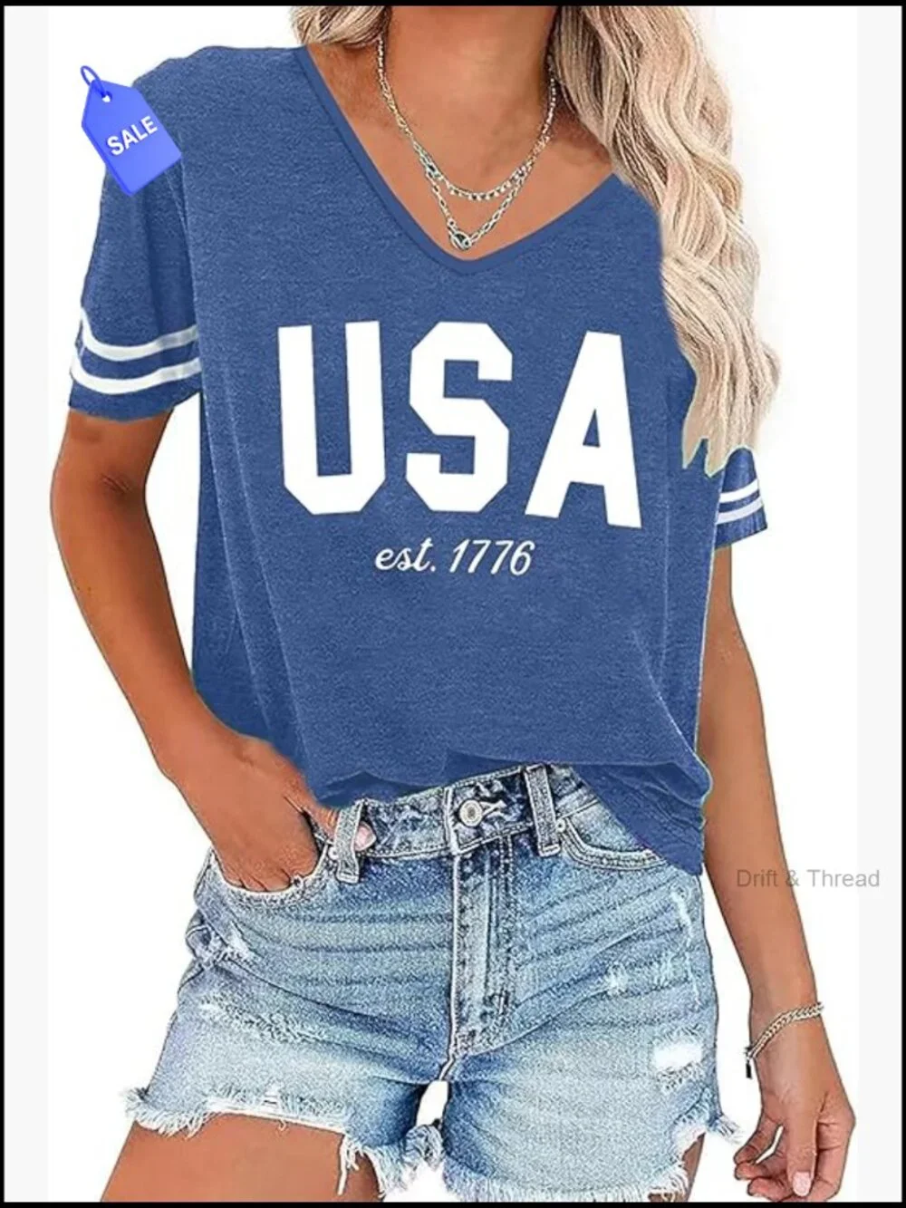 Patriotic American Flag V-Neck T-Shirt Short Sleeve Casual Top Tees - Picture 1 of 3